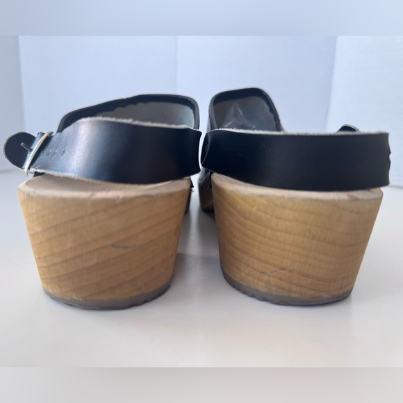 Black Leather Wooden Clog Sling back Buckle Mule Loafer Shoes Women’s Size 41 - Picture 7 of 11